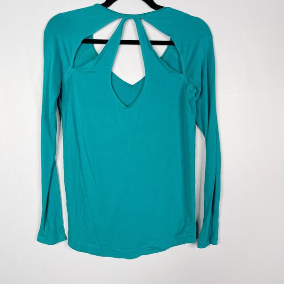 Calia By Carrie Underwood XSmall XS Teal Keyhole Back Long Sleeve Top VNeck Tee - Picture 2 of 5